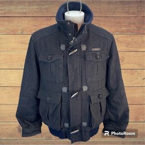 COOGI Australia Men’s Full Zip Toggle Coat Jacket Wool Blend Black Gray Size L